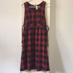 vintage red + blue plaid polyester jumper dress M